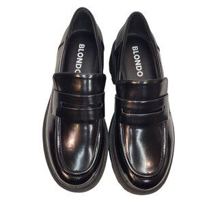 NWOB Blondo Women's School Black Leather Loafer Water Resistant Size 6.5M